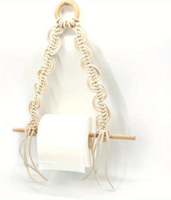 SZ-Damai Toilettenpapierhalter Wandmontiert aus Holz in Weiß mit 2 Haltern und Aufbewahrungsregal im Bohème-Stil, Breite: 31,0 cm, Höhe: 30,0 cm, Tiefe: 30,0 cm - Bild 1