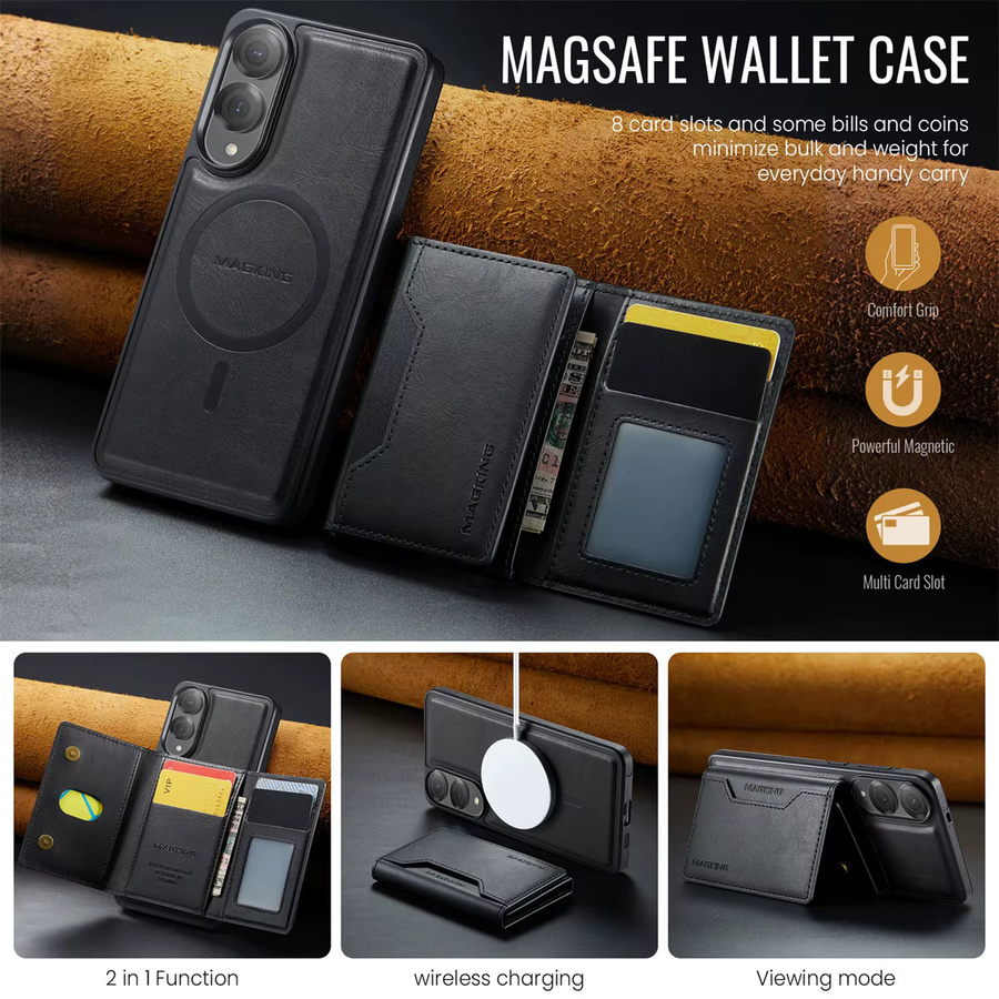 Abnehmbare Leder Handyhülle mit MagSafe Wallet, Kartensteckplatz und Ständer für Samsung Galaxy S25 FE Edge, S24 Plus und S23 Ultra in Schwarz oder Grün - Bild 4