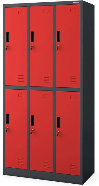 JAN NOWAK Kleiderspind IGOR Schließfachschrank mit 6 Abteilen, Anthrazit-Rot, H x B x T: 185 x 90 x 45 cm - Bild 1