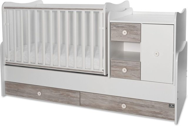 Lorelli Babybett und Jugendbett Mini Max 3 in 1 umbaubar für 2 Kinder, weiß grau - Bild 1