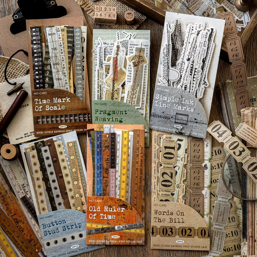 Chaoyu Retro DIY Journal Dekorationsaufkleber mit Langstreifen-Design und digitalem Etiketten-Lineal, Mehrfarbig, Papier - Bild 2