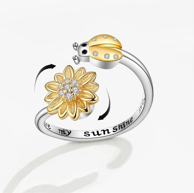 Sonnenblumen Ringe für Damen, Kupfer, Kristall, beige - Bild 1