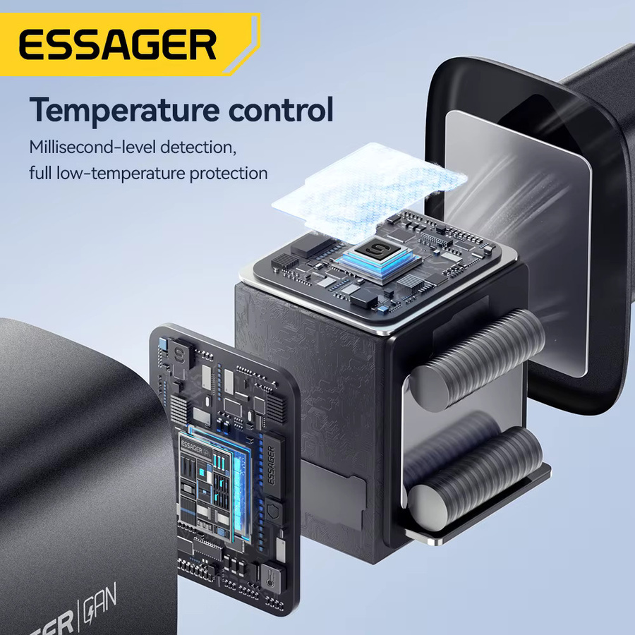 Essager 65 W GaN Ladegerät mit USB-C Quick Charge 4.0 und PD Schnellladefunktion in Schwarz - Bild 6