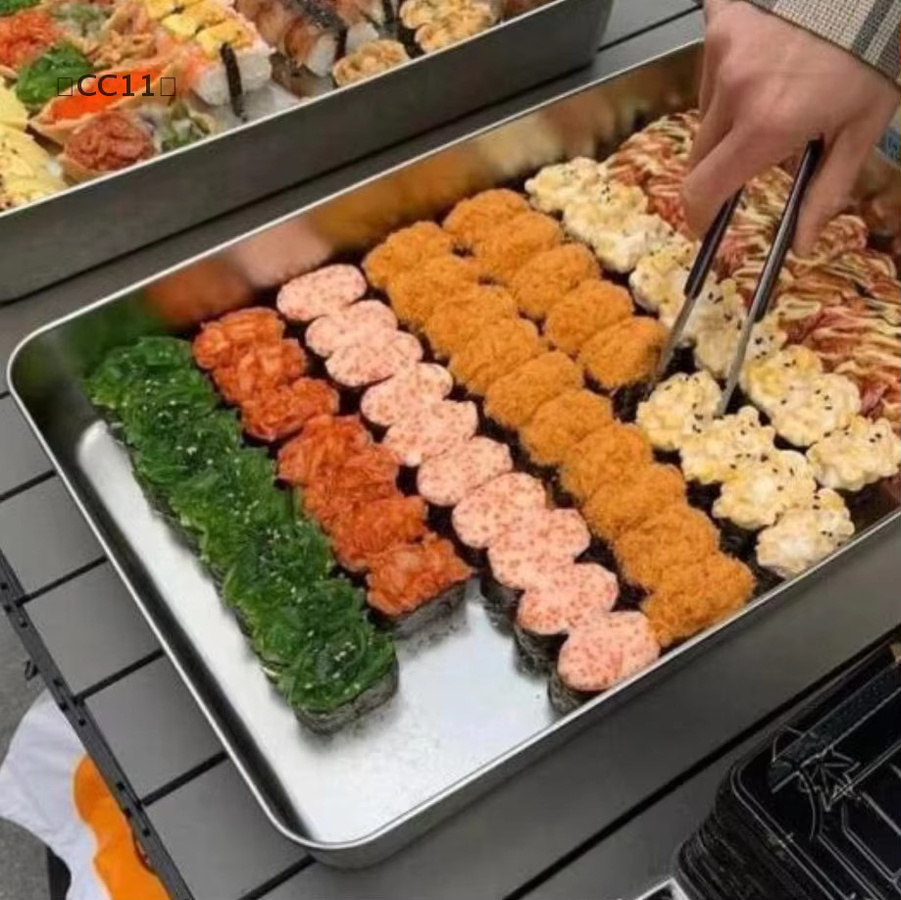 KuZHEN Sushi-Ausstellungsplatte aus Edelstahl in Silber, rechteckiges Sashimi-Tablett und multifunktionale Servierplatte - Bild 1