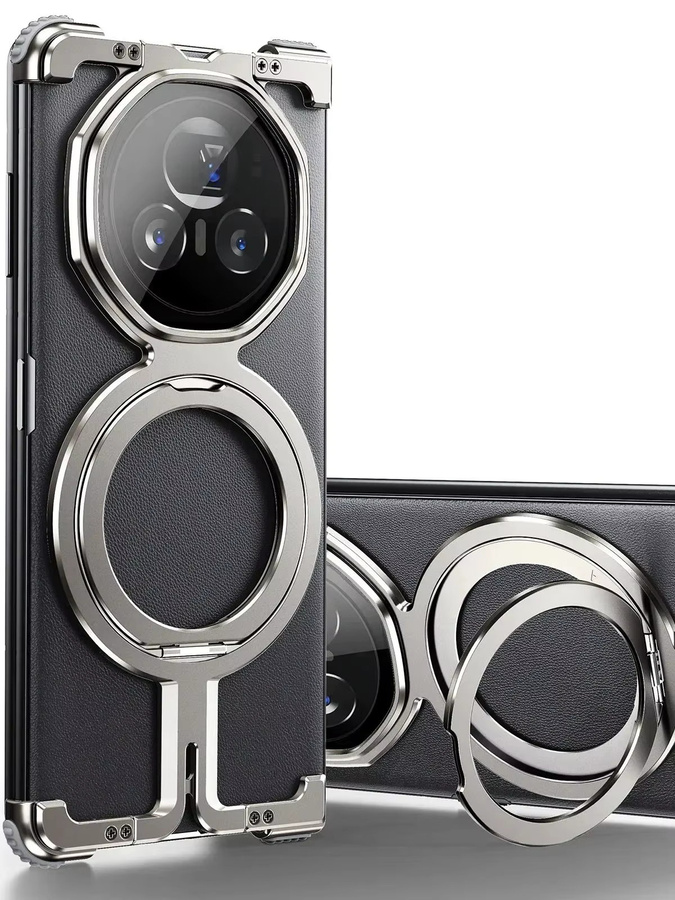 Eary Rahmenlose Handyhülle für Huawei Honor Magic V5 V3 mit 360 Grad drehbarem Magnetringständer in Schwarz - Bild 5
