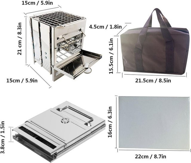 Binchi Garden Mini-Holzkohlegrill aus Edelstahl, faltbarer Outdoor-Holzofen in Grau, B/T/H: 21,0 x 15,0 x 15,0 cm - Bild 1