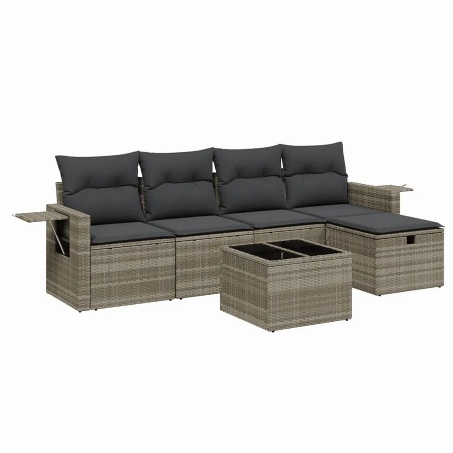 vidaXL 6-teilige Garten-Sofagarnitur in L-Form mit Polyrattan und Kissen, Hellgrau - Bild 2