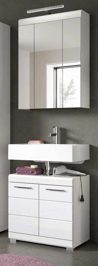 Inn.Furn Badmöbel Set Shawn 2-teilig Weiß Hochglanz mit LED-Beleuchtung, Breite: 60 cm - Bild 1