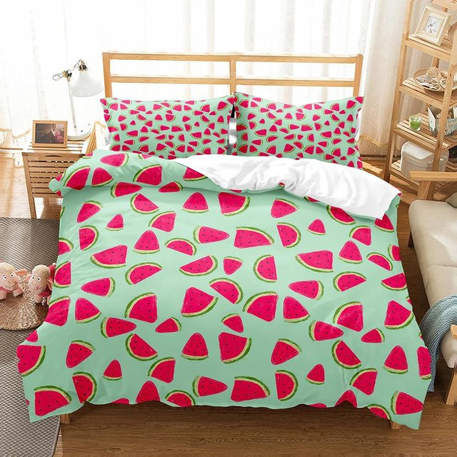 JMG Household Supplies Bettwäsche-Set mit Wassermelonen-Muster für Kinder, Bettdeckenbezug und Kissenbezug, Mehrfarbig, B/H: 135 x 200 cm - Bild 1
