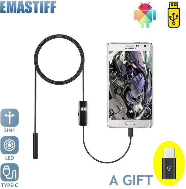 eMastiff Endoskop Kamera mit 7mm flexibler Linse, IP67 wasserdicht, Micro-USB, 6 einstellbare LEDs, Schwarz - Bild 1