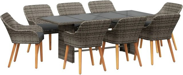 vidaXL 9-teilige Garten Essgruppe aus grauem Poly-Rattan mit Glastisch - Bild 1