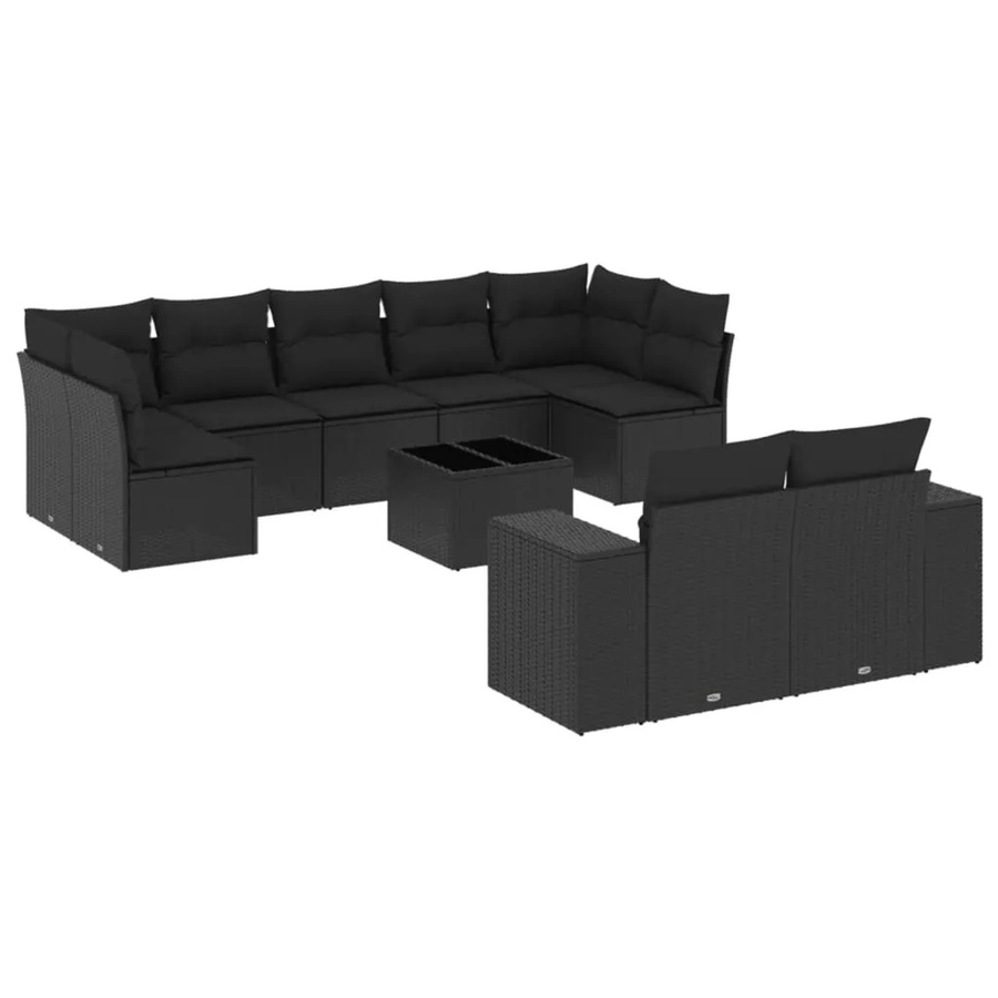 vidaXL 10-tlg Garten-Sofagarnitur aus Polyrattan mit Kissen in Schwarz - Bild 2
