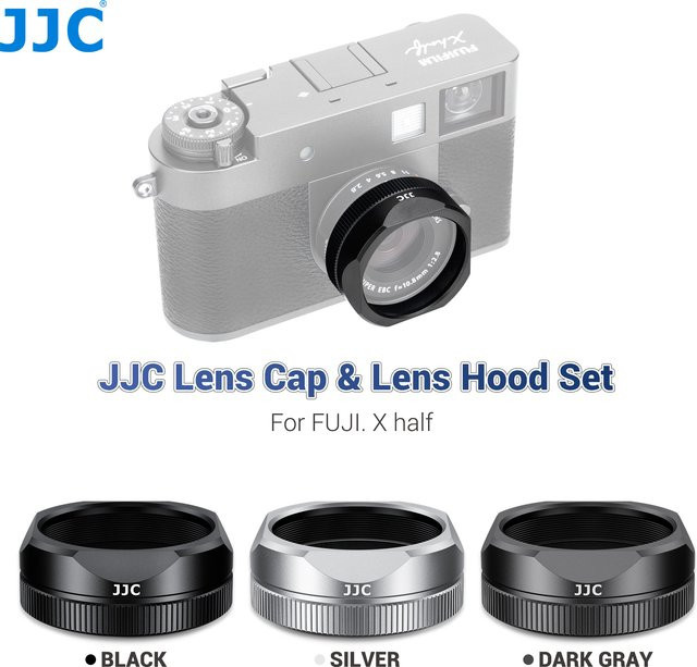 JJC Objektivschirm mit Objektivdeckel für Fujifilm X, Gegenlichtblende aus Aluminiumlegierung in Schwarz - Bild 1