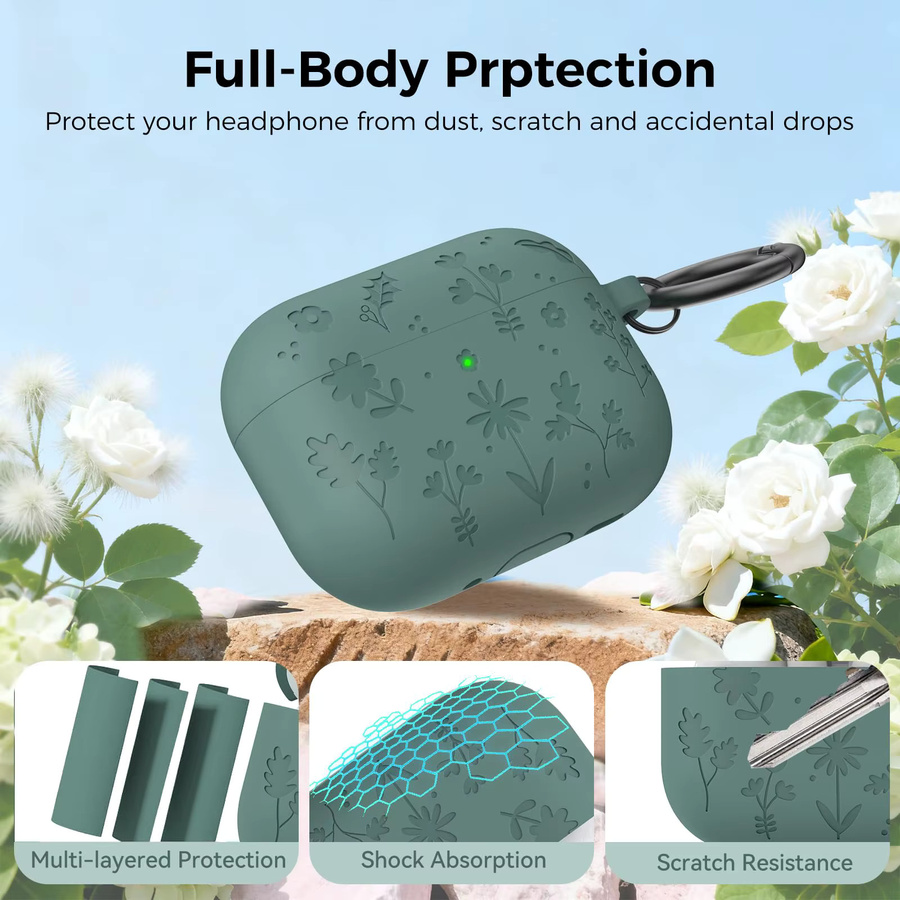 Kopfhörerhülle mit 3D-Blume und Reinigungsset für Apple AirPods Pro 3 Generation in Pink oder Green - Bild 4
