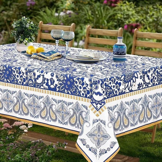 Wasserdichte Tischdecke von JINGYUE Pet in Grau mit floralem Muster für rechteckige Tische, B/H: 100 x 145 cm - Bild 1