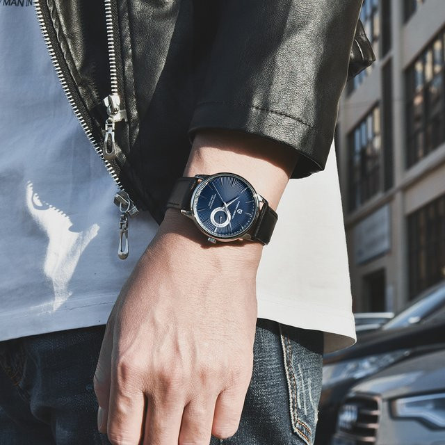 Pagani Design Armbanduhr, Quarz, Edelstahl, Leder, Blau, Herren - Bild 1