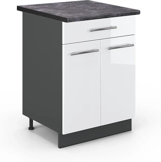 Vicco Küchenunterschrank Fame-Line Weiß Hochglanz und Anthrazit mit Schublade Breite: 60 cm, Höhe: 82 cm, Tiefe: 53,53 cm - Bild 1