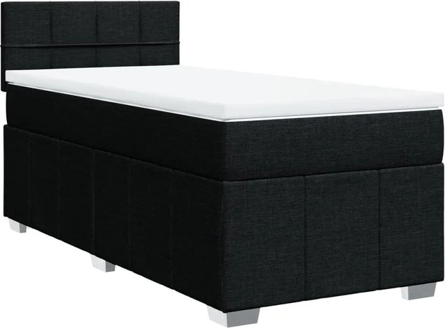 vidaXL Boxspringbett mit Matratze Schwarz, Hybrid-Bett mit Taschenfederkern aus Stoff, B/T: 90 x 190 cm - Bild 1