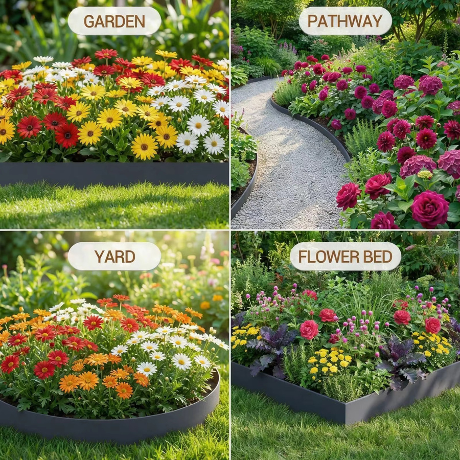 HiMISS Metall-Gartenrandbegrenzung aus verzinktem Stahl in Silber, biegbar mit Haifischspikes für Blumenbeete, Gartenwege und Rasenabgrenzungen - Bild 6