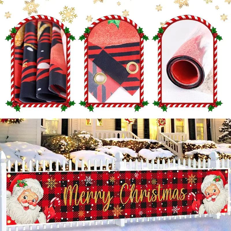 VIKAMA Weihnachtsbanner Frohe Weihnachten 2025 als hängender Hintergrund für drinnen und draußen, Multicolor - Bild 3