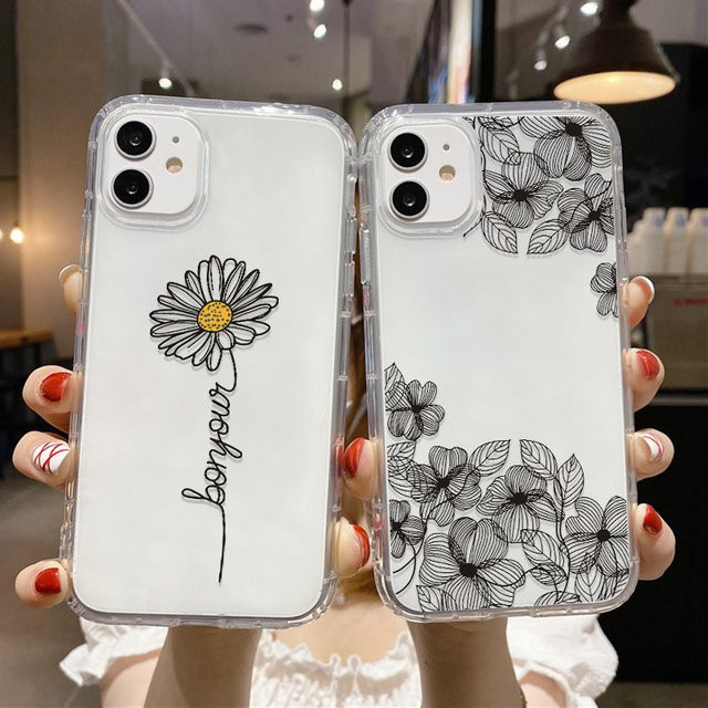 Transparente TPU Handyhülle mit Blumenmuster für Apple iPhone Modelle - Bild 1