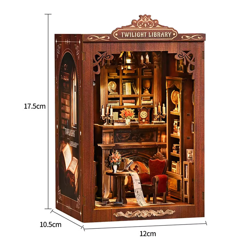 zuuton DIY Buch Nook Kit 3D Holz Puzzle Miniatur Puppenhaus in Natur und Braun - Bild 4