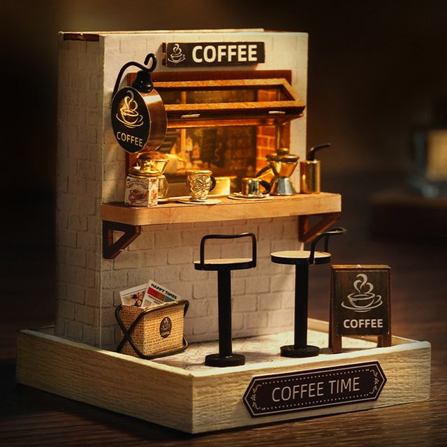 zuuton Coffee Shop Holz Mini Puppenhaus, 3D Puzzle, mit Möbel und Beleuchtung - Bild 1