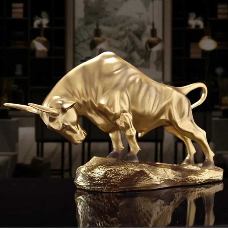 Yiran Furniture Lucky Taurus Dekoratives Ornament in Gold, Traditioneller chinesischer Stil aus Harz für Büro und Schreibtisch - Bild 3