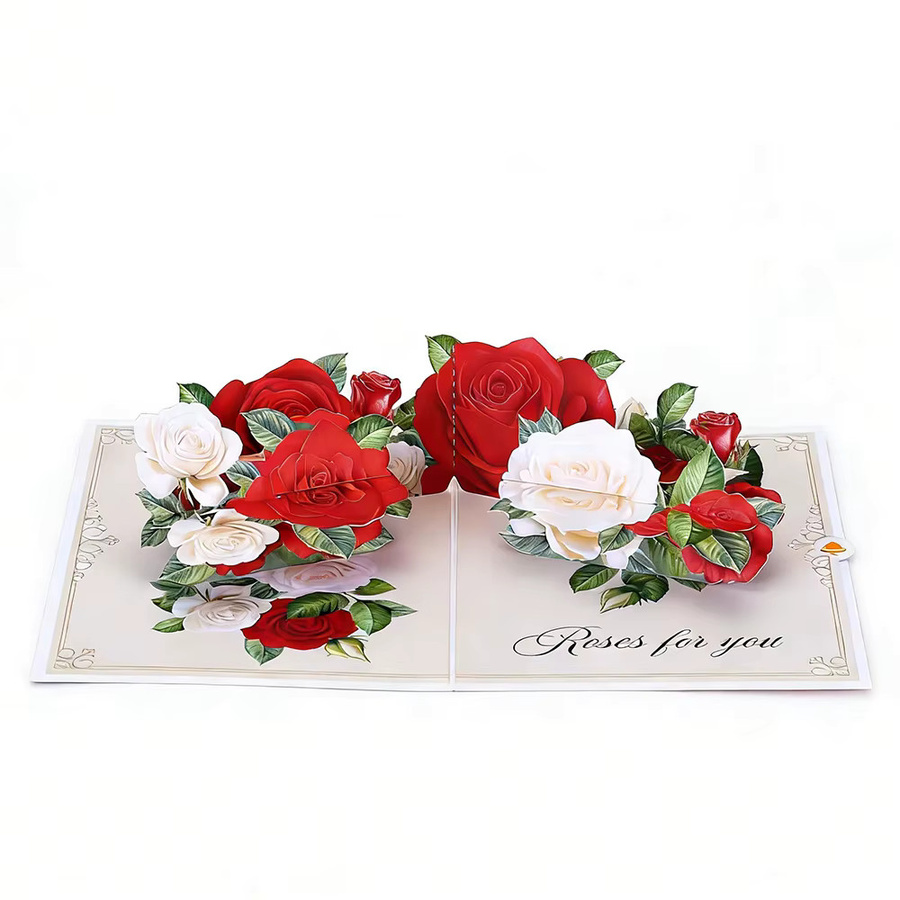 Opjoys 3D-Grußkarte mit roten und weißen Rosen für Geburtstage und Jubiläen - Bild 4