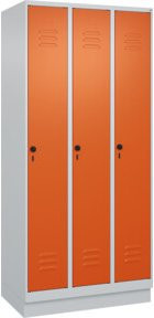 C+P Spind Classic PLUS Garderobenschrank mit Sockel, 3 Abteile, Grau/Orange, H x B x T: 195 x 90 x 50 cm, Sicherheits-Drehriegel und 4 Garderobenhaken - Bild 1