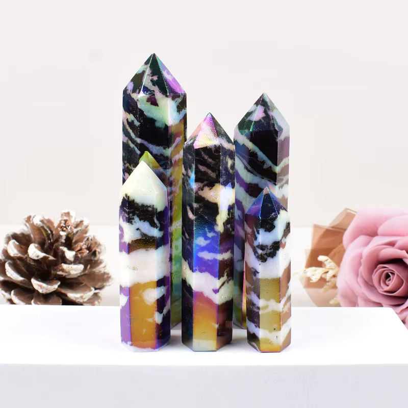 RYCRYSTAL Aura Zebra-Stein Obelisk Sechseckiger Kristallturm mehrfarbig - Bild 4