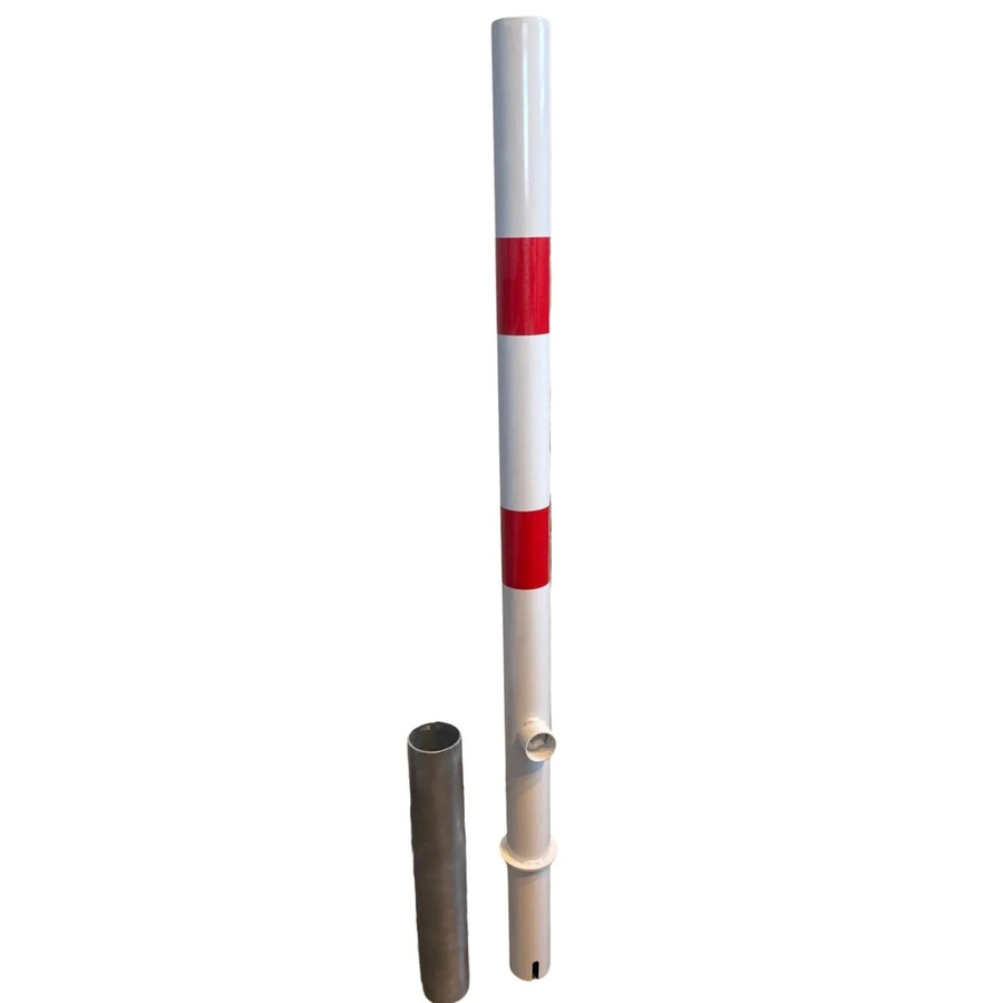 GEWA Absperrpfosten Poller aus Stahl, herausnehmbar mit Hülse und Zylinderschloss, feuerverzinkt, Durchmesser: 60 mm, Weiß-Rot Reflektierend - Bild 2