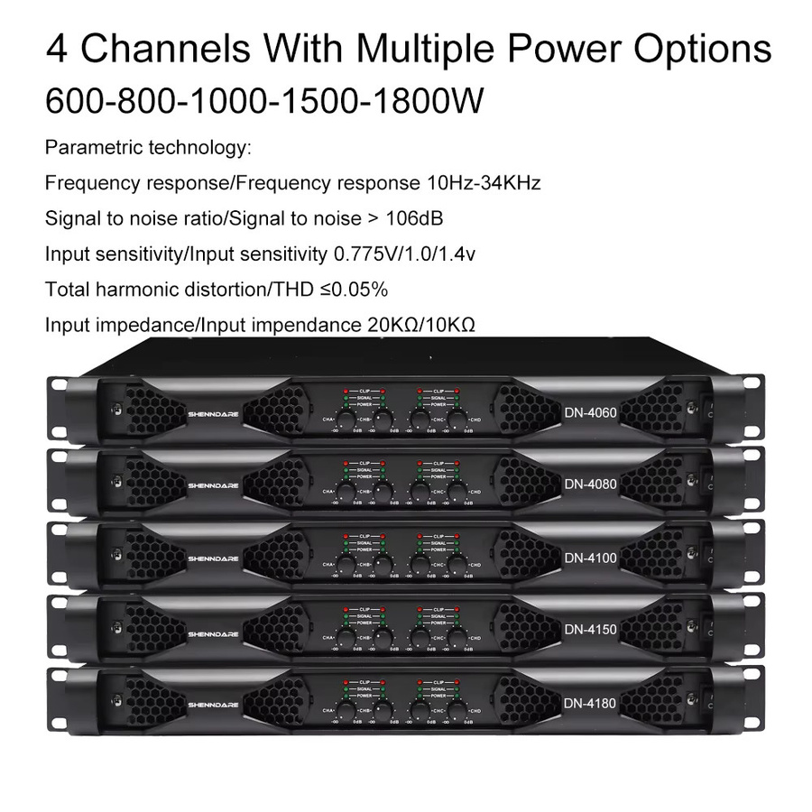 Shenndare Professioneller digitaler Klasse D Stereo Audio Leistungsverstärker mit 4x1800W, 1U 2/4 Kanal für Line Array Lautsprecher und DJ-Anwendungen - Bild 3