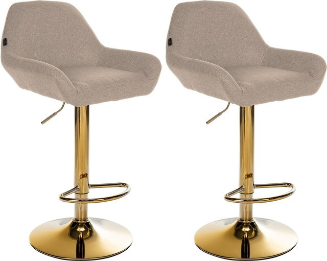 CLP 2er Set Barhocker Braga in Beige mit Goldgestell, höhenverstellbar und 360 Grad drehbar, moderner Barstuhl mit Stoffbezug und Fußstütze - Bild 1