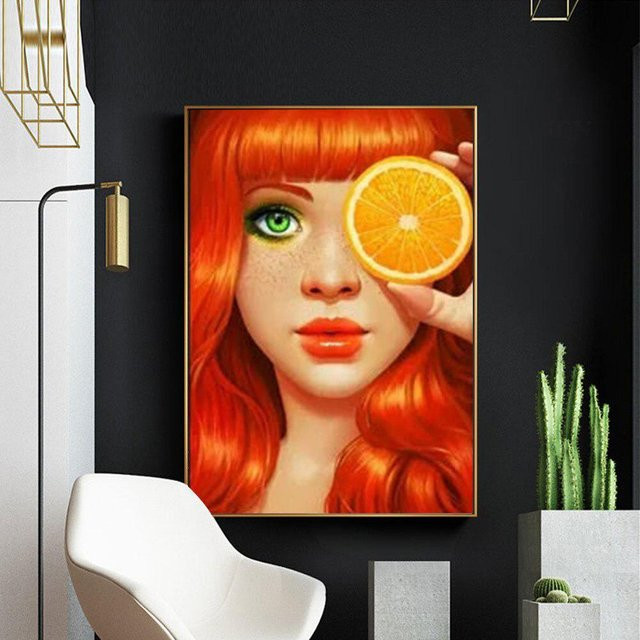 FIYO Diamant-Stickerei-Komplettset mit runden Steinen, Abstraktes Motiv in Orange und Rot, B x H: 20 x 30 cm - Bild 1