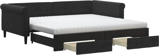 vidaXL Tagesbett aus Samt mit ausziehbaren Schubladen, Schwarz, B/T/H: 100 x 200 x 68 cm bis 120 x 200 x 68 cm - Bild 1