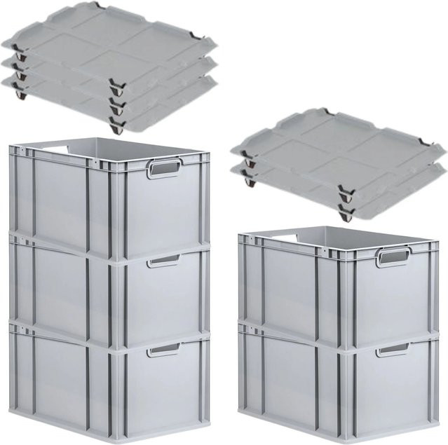 PROREGAL SparSet 5x Eurobox NextGen Grip mit Auflagedeckel und 4 schwarzen Schiebeschnappverschlüssen, Grau, H x B x T: 32 x 40 x 60 cm - Bild 1