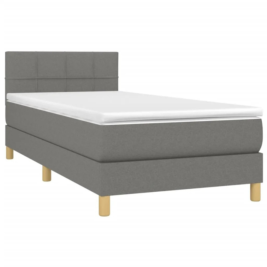 vidaXL Boxspringbett mit Matratze in Dunkelgrau, Hybridbett mit LED-Unterbettbeleuchtung und USB-Ladeanschluss, B/T: 100 x 200 cm - Bild 2