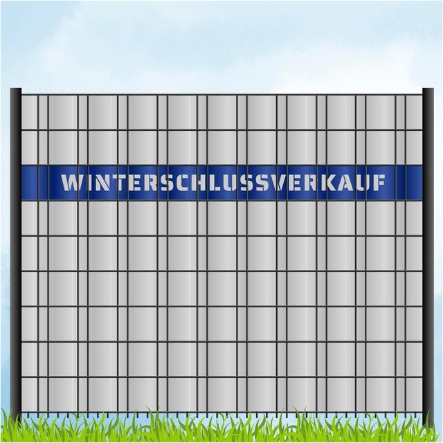 zaun zu® Sichtschutzstreifen mit Laser Beschriftung Winterschlussverkauf in Enzianblau, Länge: 2,55 m - Bild 1