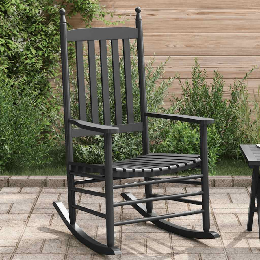 vidaXL Schaukelstuhl aus lackiertem Pappelholz in Schwarz mit gebogener Sitzfläche und Armlehnen B/T/H: 115 x 83 x 45 cm - Bild 4