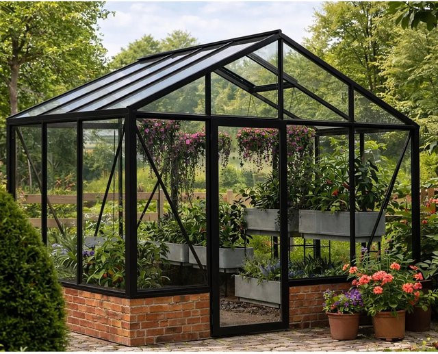 Bloomcabin Wandgewächshaus GHWM9 aus Aluminium und Sicherheitsglas in Schwarz - Bild 1