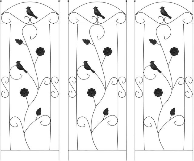 vidaXL Gartenzaun aus Stahl in Schwarz, 3 Stück, Höhe: 110 cm, Breite: 40 cm - Bild 1