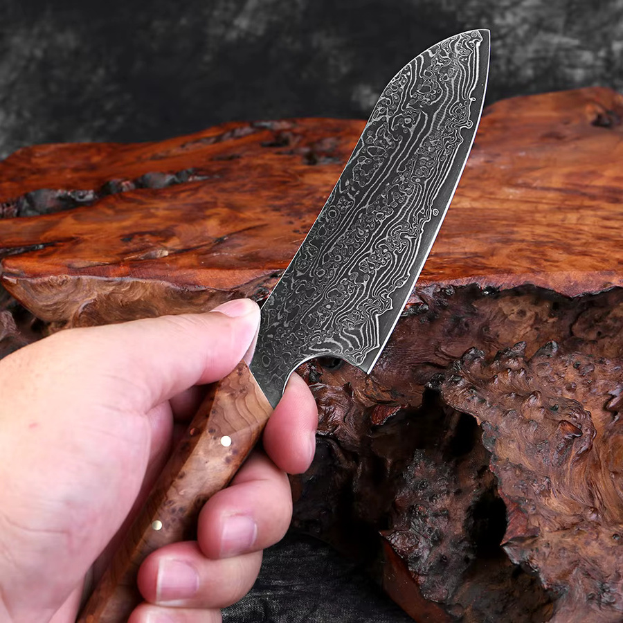 Xituo Santokumesser aus Damaststahl mit Holzgriff, Mehrfarbig, Klingenlänge: 12,7 cm - Bild 3