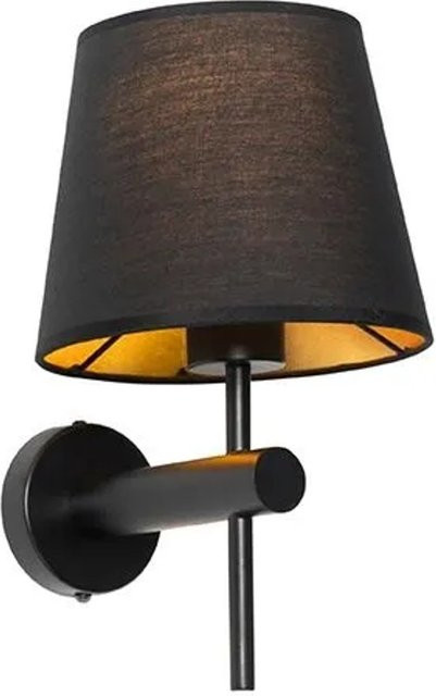QAZQA Moderne LED Wandleuchte Schwarz mit Stoffschirm und goldener Innenseite, dimmbar, E27 - Bild 1