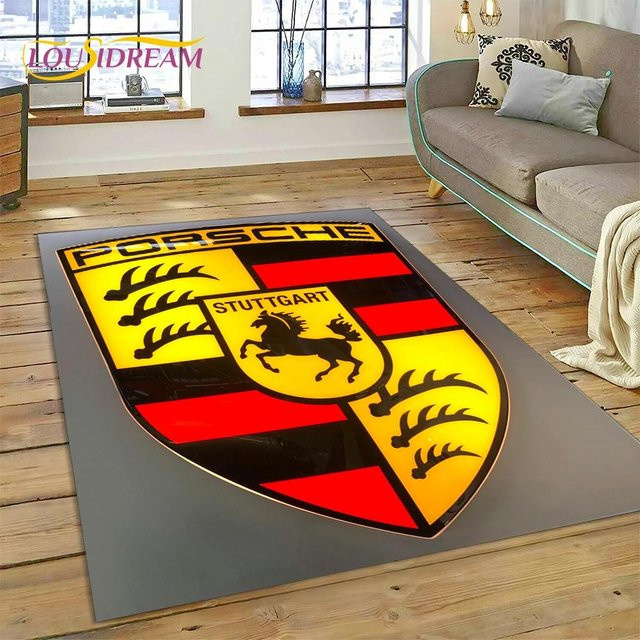 Potdemiel Teppich mit Porsche Logo Design in Gelb, rutschfeste Fußmatte für Wohnzimmer und Kinderzimmer, B/B: 40 x 60 cm - Bild 1