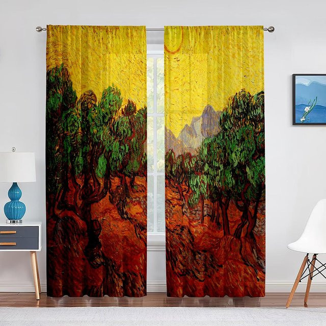 Dekorativer Sternennacht Voile Vorhang mit Van Gogh Sterne Kunstprint, Transparenter Chiffon Tüll Vorhang für Wohnzimmer und Schlafzimmer, B: 100 cm, H: 160 cm - Bild 1