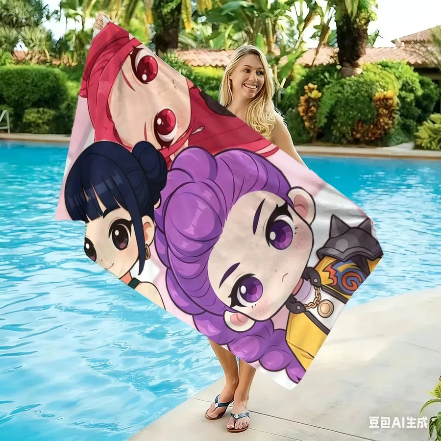 Potdemiel Strandtuch mit Chibi-Anime-Mädchen-Aufdruck aus Mikrofaser, schnell trocknend und leicht, Multicolor - Bild 3
