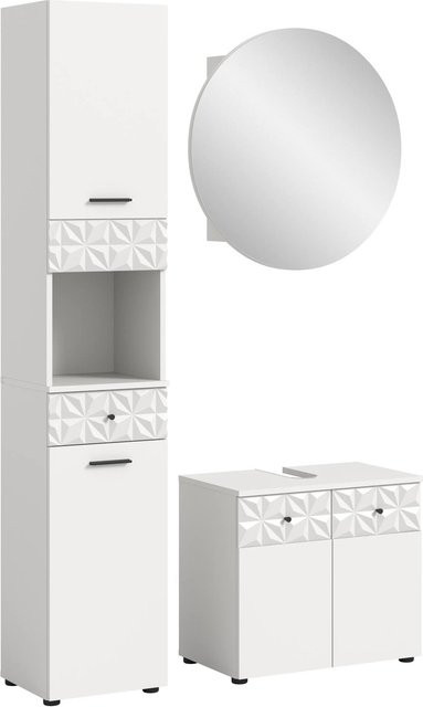 3-tlg. Badkombination Prisma von xonox.home in Weiß, modernes Badezimmer-Set mit Hochschrank, B/H/T: 110 x 187 x 37 cm - Bild 1