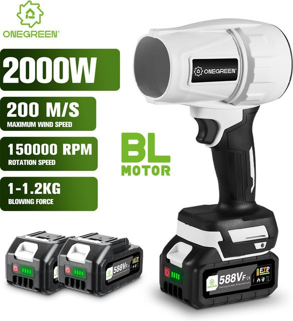 ONEGREEN 2000 W bürstenloser elektrischer Turbogebläse Strahlventilator mit 200 m/s in Weiß für Makita 18 V Akku-Pin - Bild 1