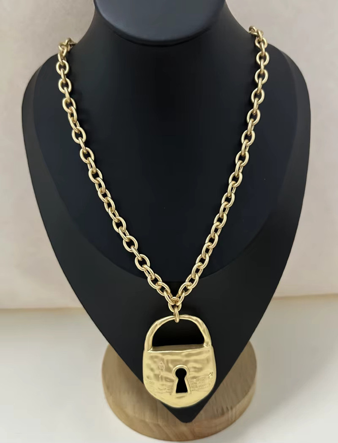 Nunqiao Halskette, Schlüsselschloss-Anhänger, Metall-Legierung, Gold, Damen - Bild 3